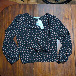 All in Favor black printed blouse (Size Small) - New with Tags!